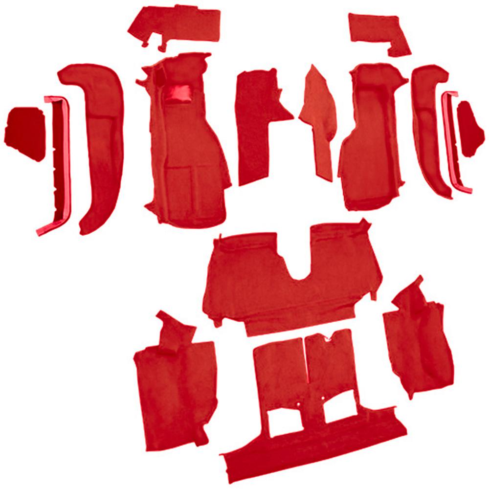 1992-93 Chevrolet Corvette Convertible w/1 Door Latch Complete Molded Carpet Set w/ Heel Pad Cutpile Torch Red