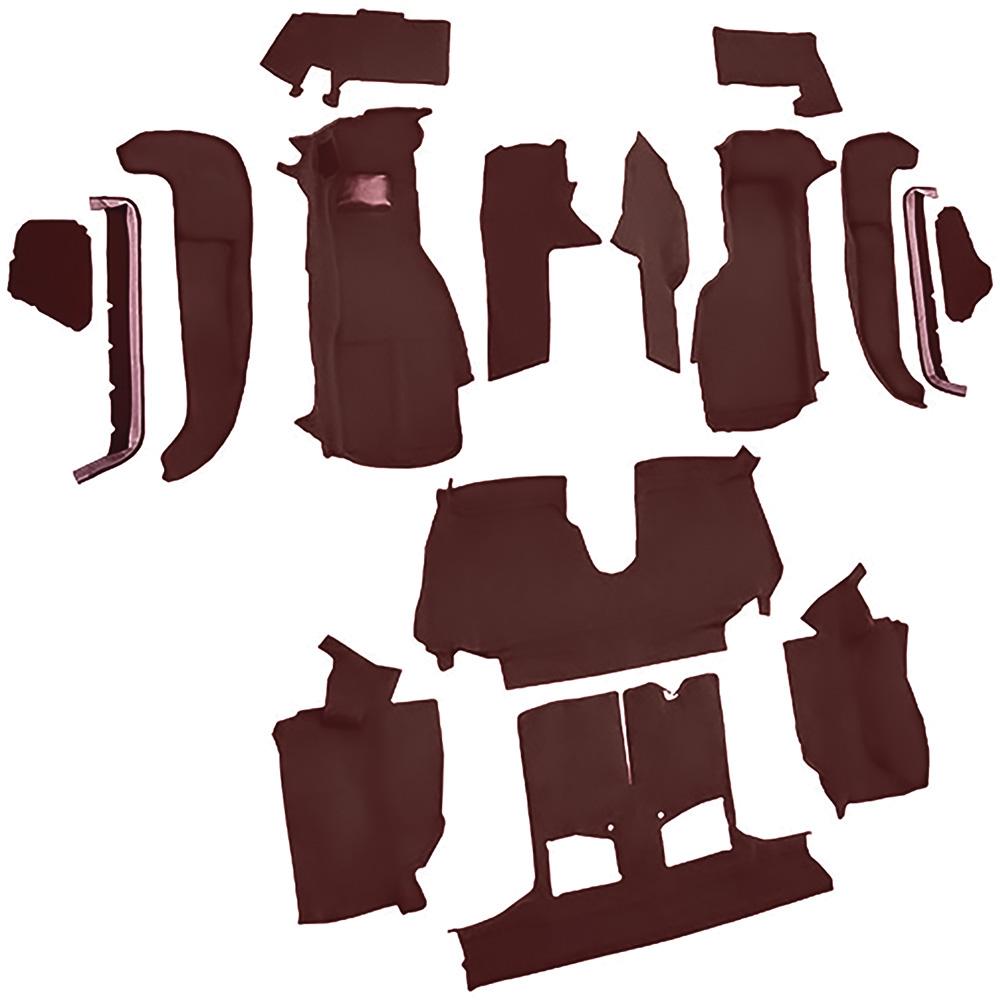 1992-93 Chevrolet Corvette Convertible w/1 Door Latch Complete Molded Carpet Set Cutpile Mass Backing Ruby Red