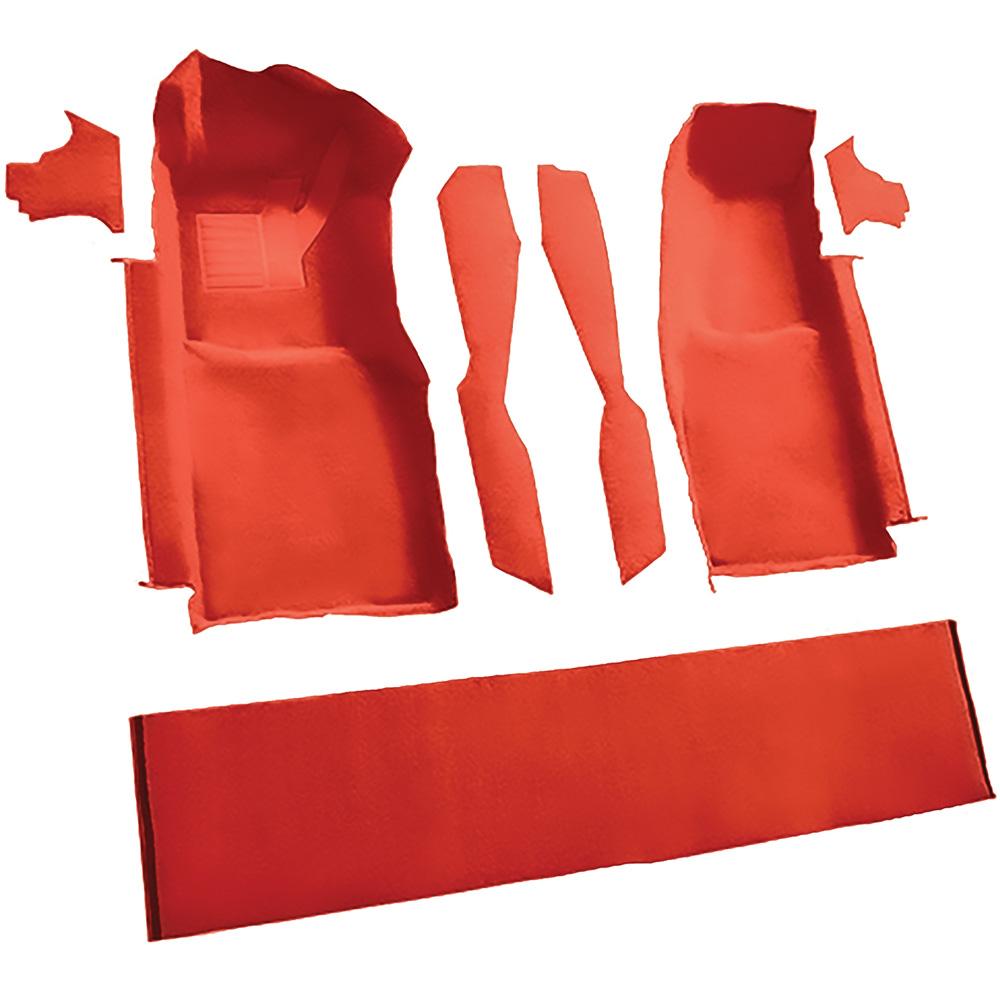 1978-80 Chevrolet Corvette Front Molded Carpet Set w/ Console Strips, Kick Panels & Door Panels Cutpile Mass Backing Firethorn/Medium Red