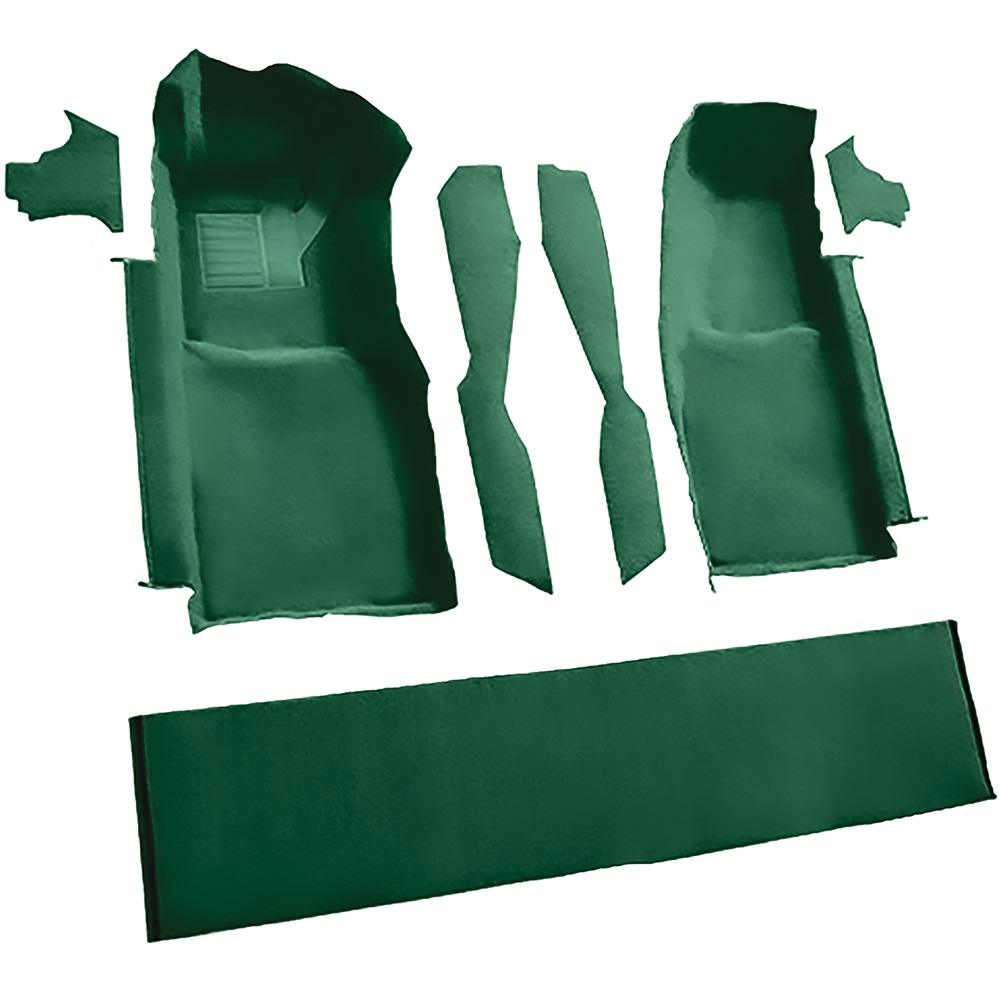 1978-80 Chevrolet Corvette Front Molded Carpet Set w/ Console Strips, Kick Panels & Door Panels Cutpile Mass Backing Dark Green