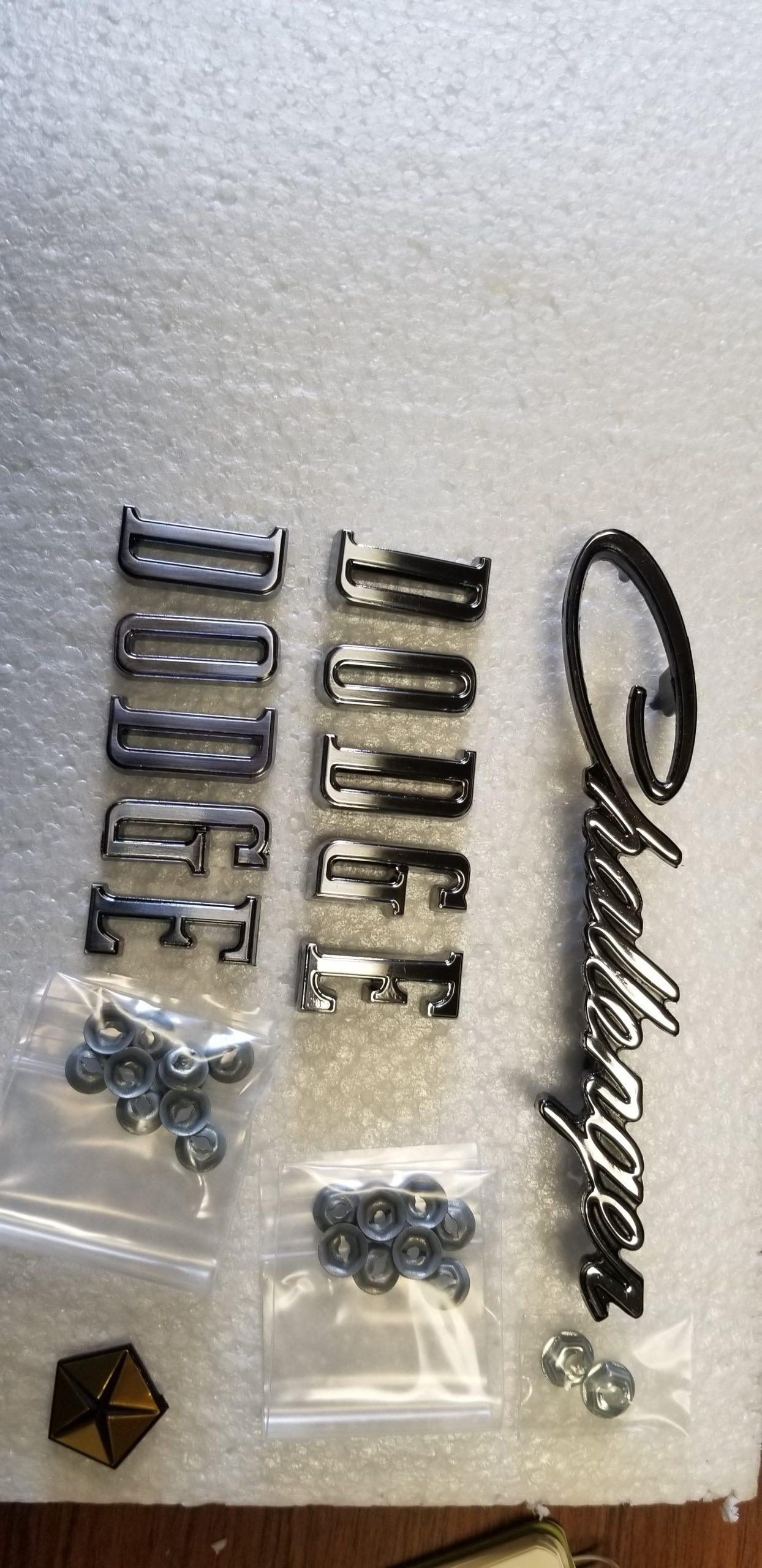 72-74 Challenger Emblem Set Grille Hood Pentastar and Tail Panel Emblems and Letters