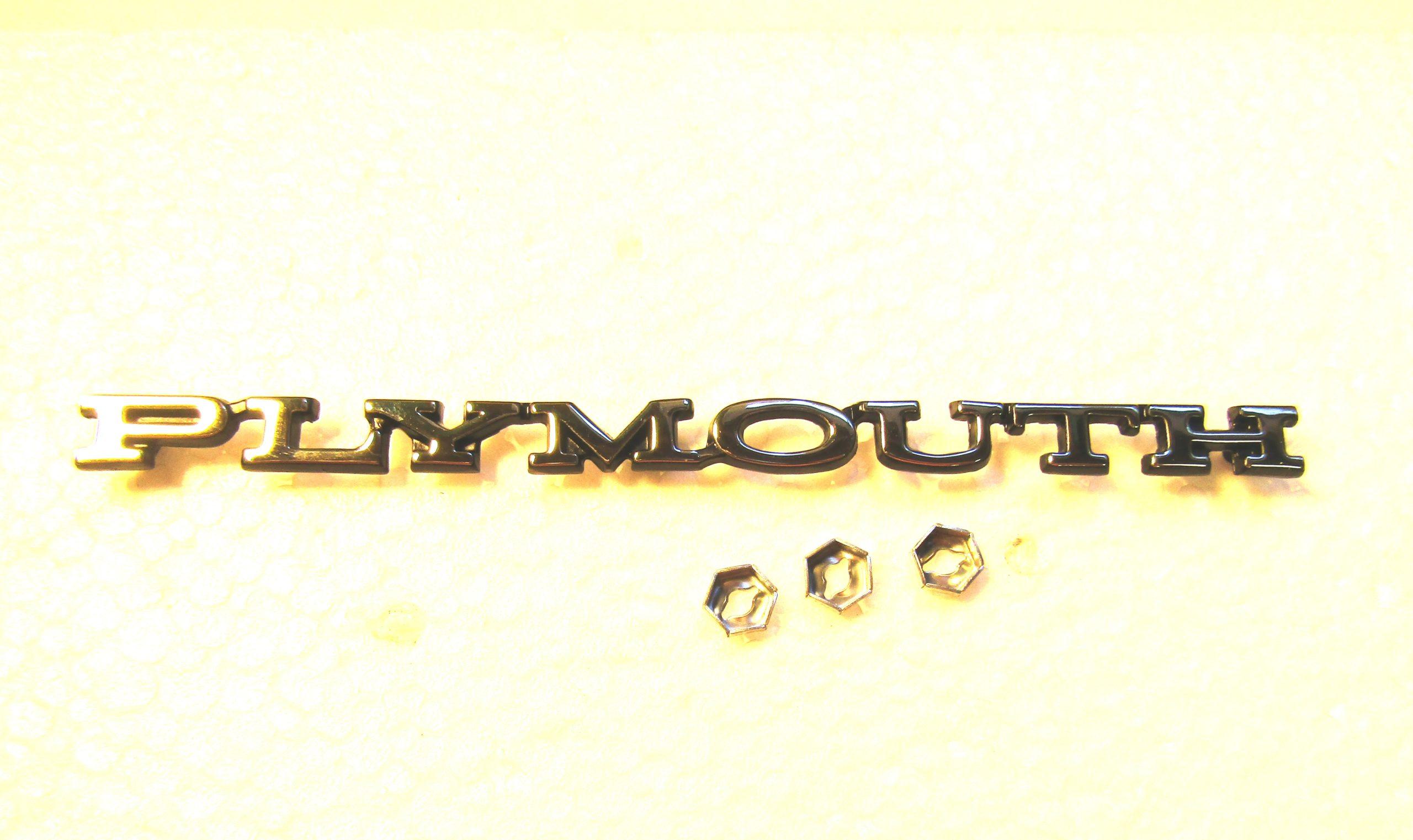 71-73 Plymouth Roadrunner Satellite Hood Emblem "Plymouth" 5 5/8" 3 pin