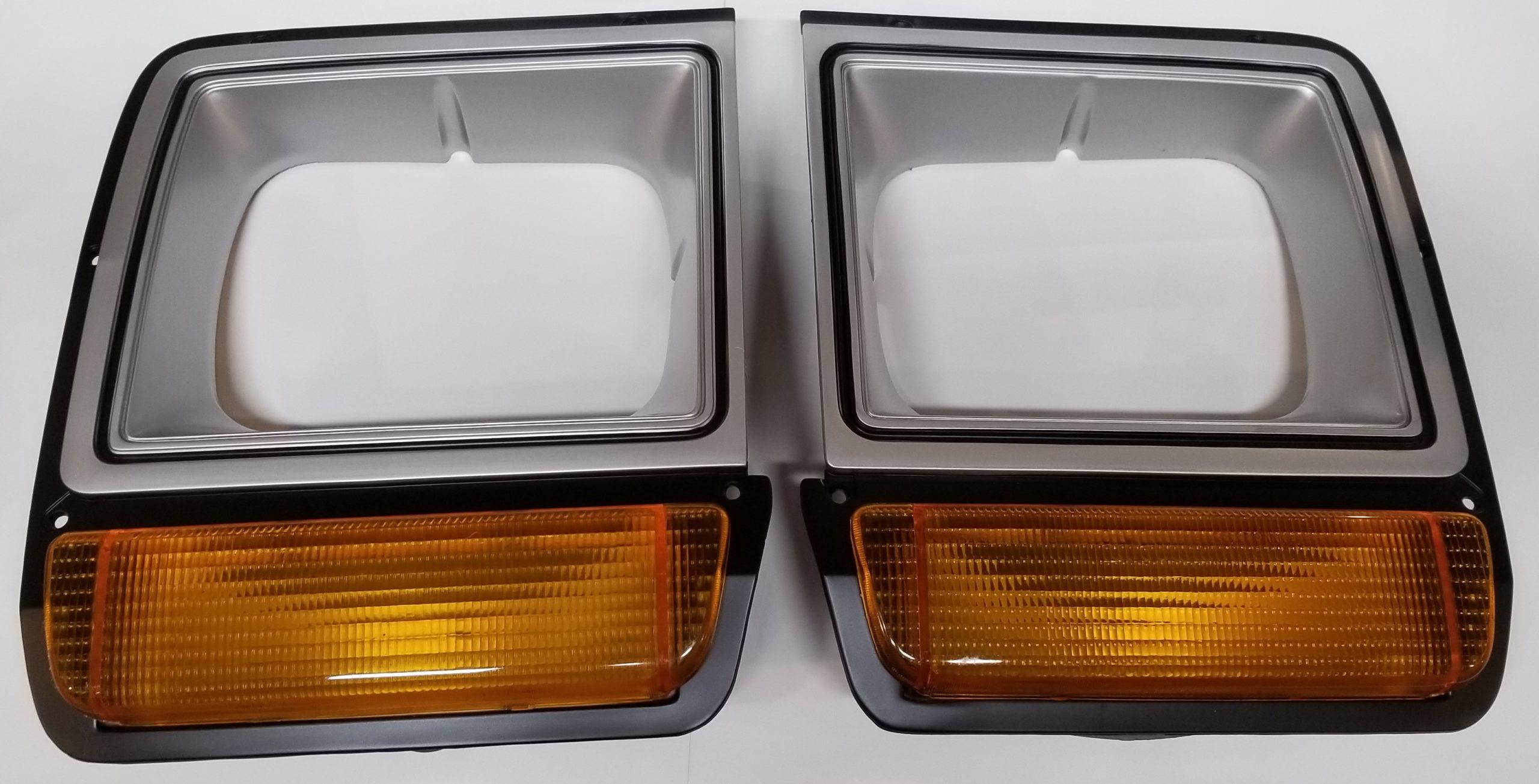 86-90 Dodge Truck Ramcharger Headlight Bezels Silver Black Pair